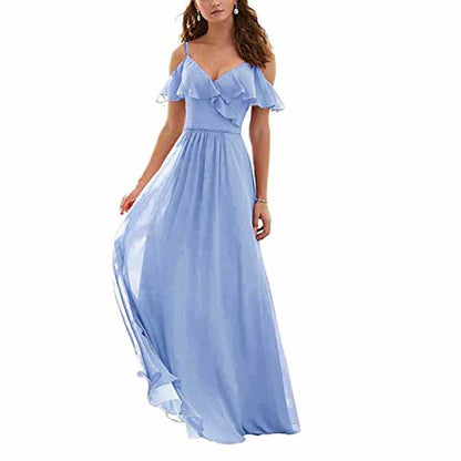 Women's Long Off Shoulder Chiffon Wedding Bridesmaid Dresses