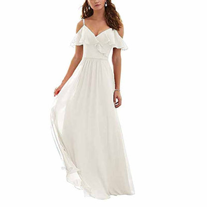 Women's Long Off Shoulder Chiffon Wedding Bridesmaid Dresses