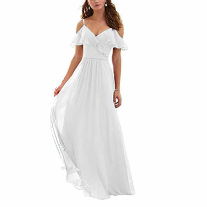 Women's Long Off Shoulder Chiffon Wedding Bridesmaid Dresses