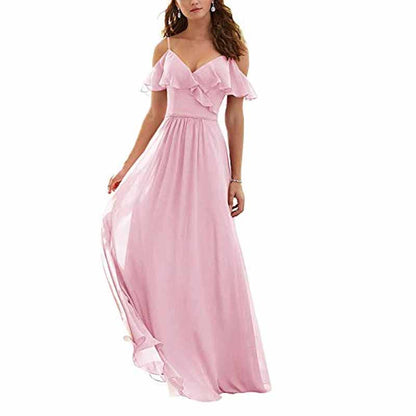 Women's Long Off Shoulder Chiffon Wedding Bridesmaid Dresses