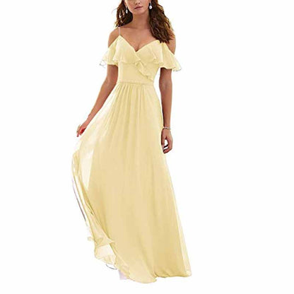 Women's Long Off Shoulder Chiffon Wedding Bridesmaid Dresses