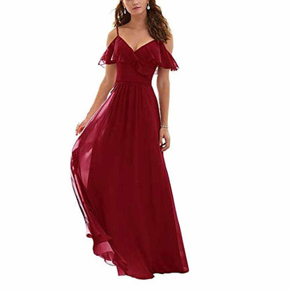 Women's Long Off Shoulder Chiffon Wedding Bridesmaid Dresses