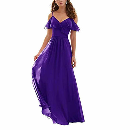 Women's Long Off Shoulder Chiffon Wedding Bridesmaid Dresses