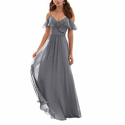 Women's Long Off Shoulder Chiffon Wedding Bridesmaid Dresses