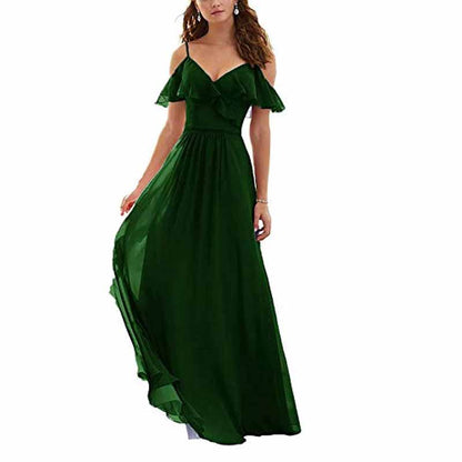 Women's Long Off Shoulder Chiffon Wedding Bridesmaid Dresses
