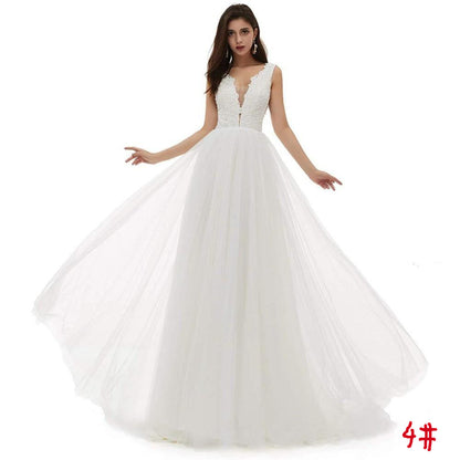 sd-hk Bride V-Neck A-line Lace Tulle Long Beach Wedding Dress for Women