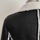 Women Fur Lined Leather Jacket Double Breasted Black Leather Full Collar Jacket