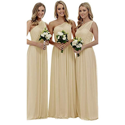 One Shoulder Bridesmaid Dresses Long Aline Chiffon Prom Evening Gown For Women
