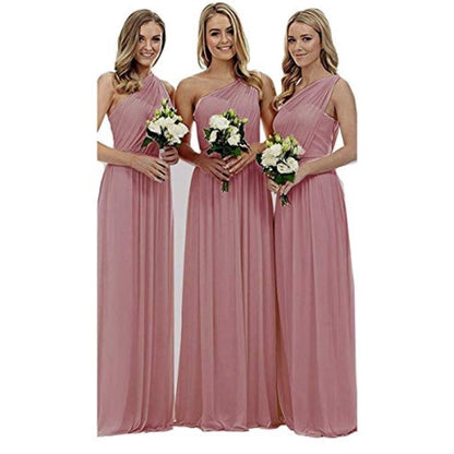 One Shoulder Bridesmaid Dresses Long Aline Chiffon Prom Evening Gown For Women