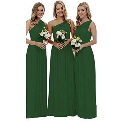 One Shoulder Bridesmaid Dresses Long Aline Chiffon Prom Evening Gown For Women