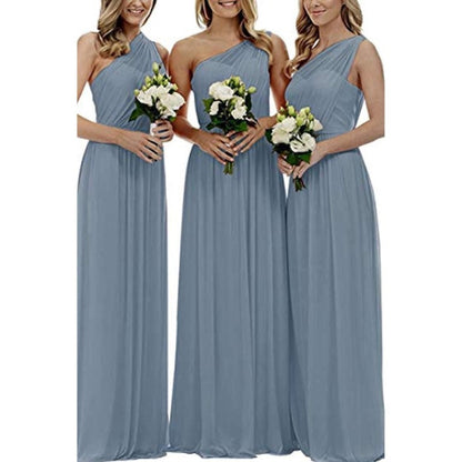 One Shoulder Bridesmaid Dresses Long Aline Chiffon Prom Evening Gown For Women