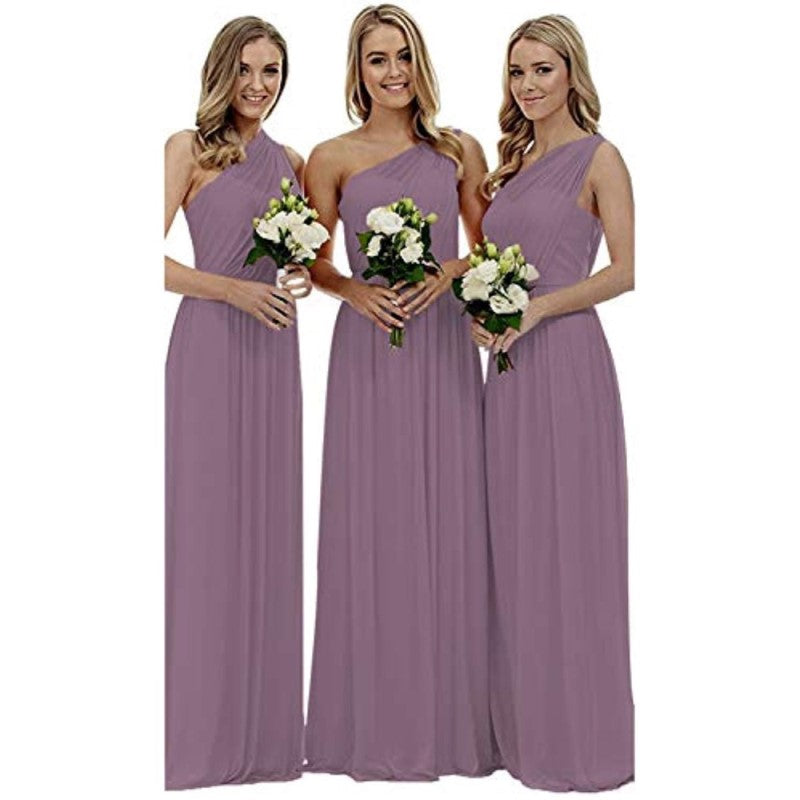 One Shoulder Bridesmaid Dresses Long Aline Chiffon Prom Evening Gown For Women