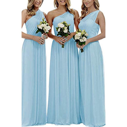 One Shoulder Bridesmaid Dresses Long Aline Chiffon Prom Evening Gown For Women
