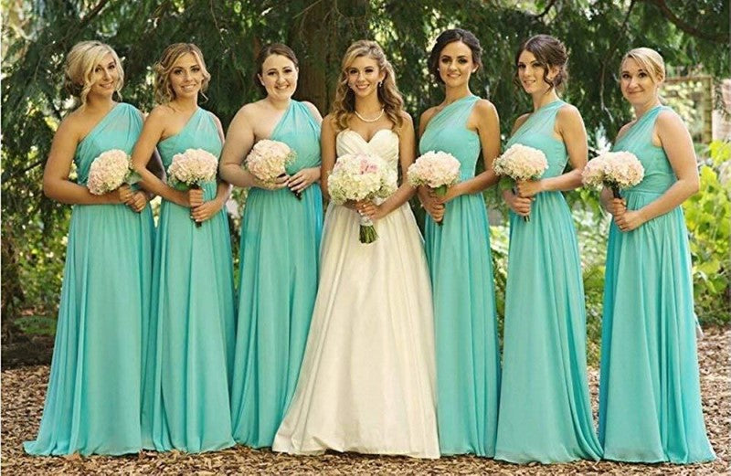 One Shoulder Bridesmaid Dresses Long Aline Chiffon Prom Evening Gown For Women