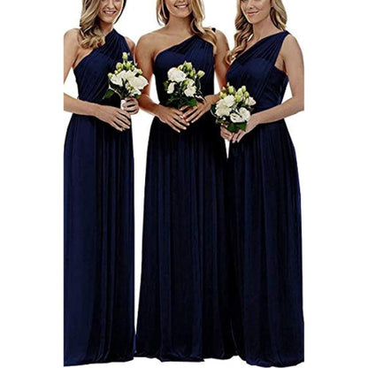 One Shoulder Bridesmaid Dresses Long Aline Chiffon Prom Evening Gown For Women