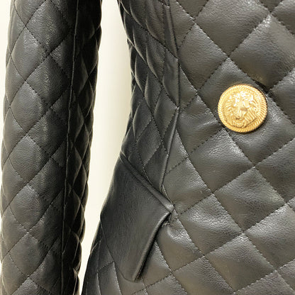 Women Slim-fit PU Leather Jacket Double Breasted Blazer In Black