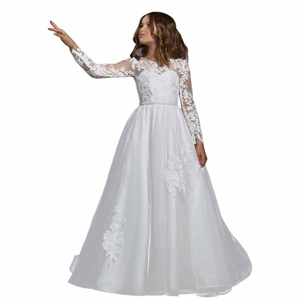Tulle Lace Flower Girl Dress Pageant Maxi Dresses for Girls Ball Gown