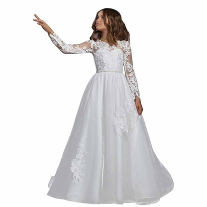 Tulle Lace Flower Girl Dress Pageant Maxi Dresses for Girls Ball Gown