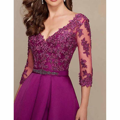 Women's A-Line Floral Lace Bridesmaid Dress Prom Party Dress