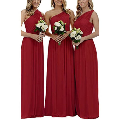 One Shoulder Bridesmaid Dresses Long Aline Chiffon Prom Evening Gown For Women
