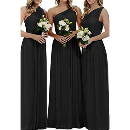One Shoulder Bridesmaid Dresses Long Aline Chiffon Prom Evening Gown For Women