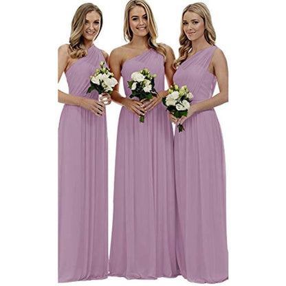 One Shoulder Bridesmaid Dresses Long Aline Chiffon Prom Evening Gown For Women