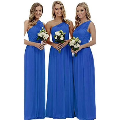 One Shoulder Bridesmaid Dresses Long Aline Chiffon Prom Evening Gown For Women