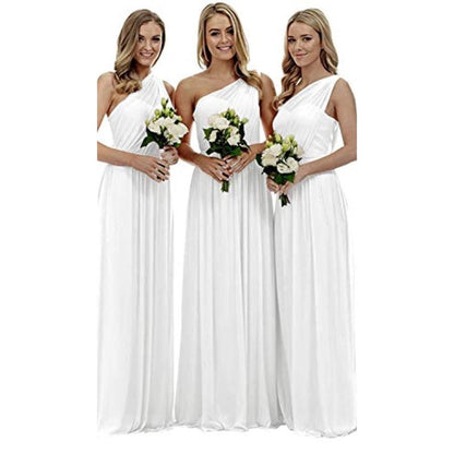 One Shoulder Bridesmaid Dresses Long Aline Chiffon Prom Evening Gown For Women
