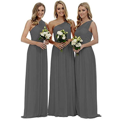 One Shoulder Bridesmaid Dresses Long Aline Chiffon Prom Evening Gown For Women