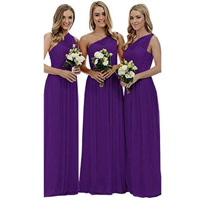 One Shoulder Bridesmaid Dresses Long Aline Chiffon Prom Evening Gown For Women