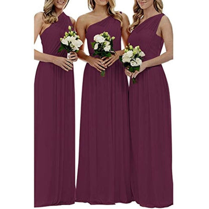 One Shoulder Bridesmaid Dresses Long Aline Chiffon Prom Evening Gown For Women