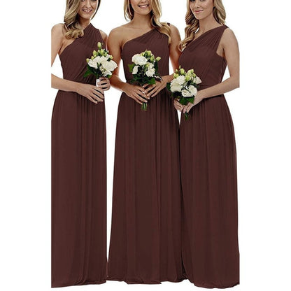 One Shoulder Bridesmaid Dresses Long Aline Chiffon Prom Evening Gown For Women