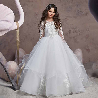 Tulle Lace Flower Girl Dress Pageant Maxi Dresses for Girls Ball Gown