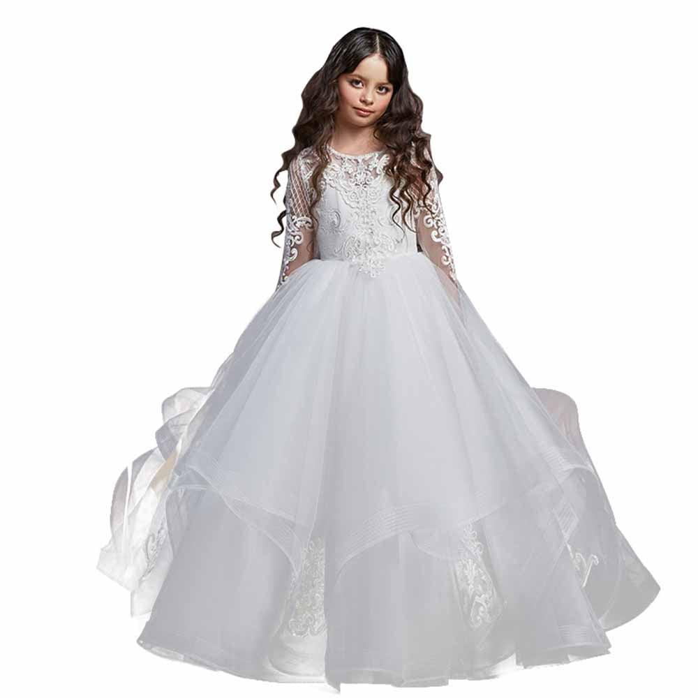 Tulle Lace Flower Girl Dress Pageant Maxi Dresses for Girls Ball Gown