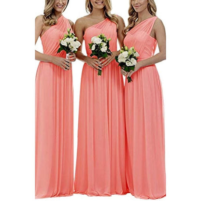One Shoulder Bridesmaid Dresses Long Aline Chiffon Prom Evening Gown For Women