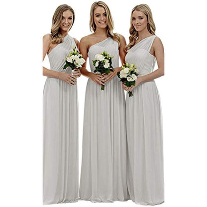 One Shoulder Bridesmaid Dresses Long Aline Chiffon Prom Evening Gown For Women