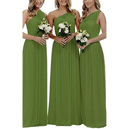 One Shoulder Bridesmaid Dresses Long Aline Chiffon Prom Evening Gown For Women