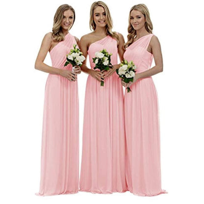 One Shoulder Bridesmaid Dresses Long Aline Chiffon Prom Evening Gown For Women