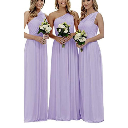 One Shoulder Bridesmaid Dresses Long Aline Chiffon Prom Evening Gown For Women