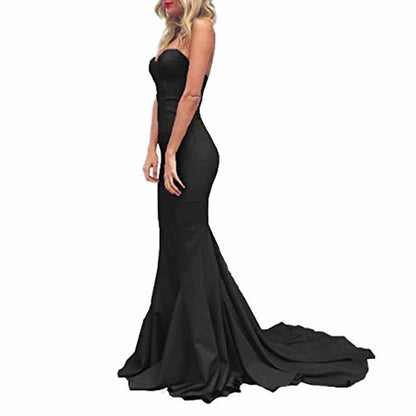 Women's Off The Shoulder Satin Prom Dresses Sleeveless Bridesmaid Gowns