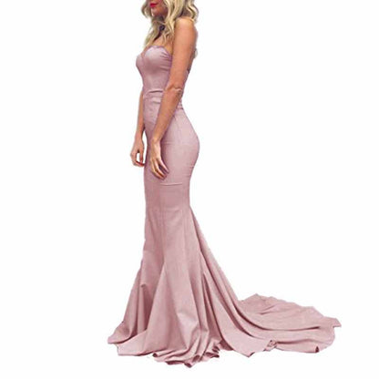 Women's Off The Shoulder Satin Prom Dresses Sleeveless Bridesmaid Gowns