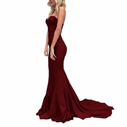 Women's Off The Shoulder Satin Prom Dresses Sleeveless Bridesmaid Gowns
