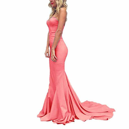 Women's Off The Shoulder Satin Prom Dresses Sleeveless Bridesmaid Gowns