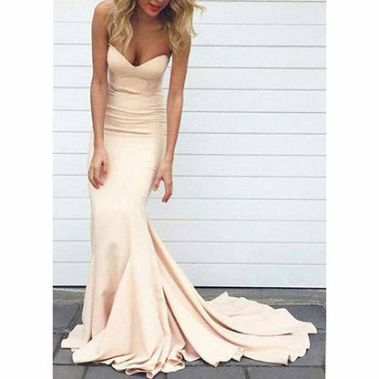 Women's Off The Shoulder Satin Prom Dresses Sleeveless Bridesmaid Gowns