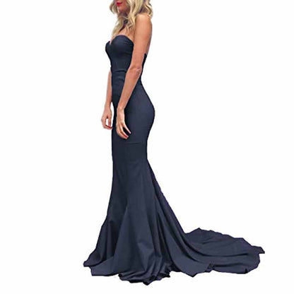 Women's Off The Shoulder Satin Prom Dresses Sleeveless Bridesmaid Gowns