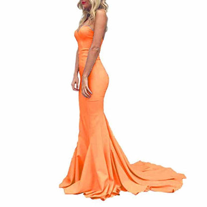 Women's Off The Shoulder Satin Prom Dresses Sleeveless Bridesmaid Gowns