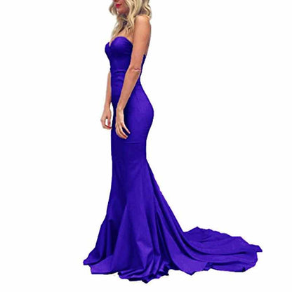 Women's Off The Shoulder Satin Prom Dresses Sleeveless Bridesmaid Gowns