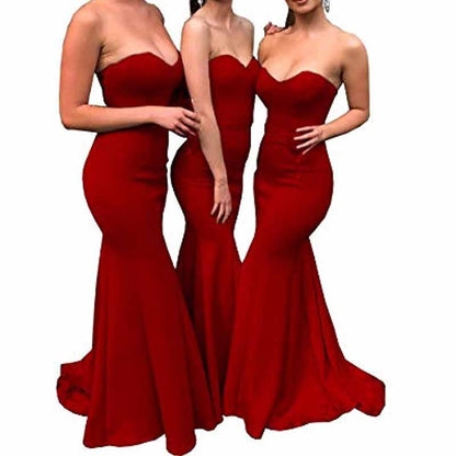 Women's Off The Shoulder Satin Prom Dresses Sleeveless Bridesmaid Gowns