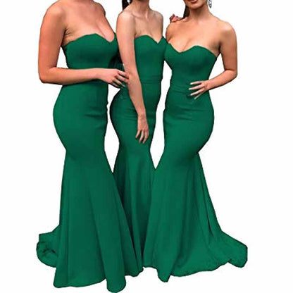 Women's Off The Shoulder Satin Prom Dresses Sleeveless Bridesmaid Gowns