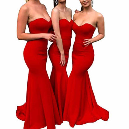 Women's Off The Shoulder Satin Prom Dresses Sleeveless Bridesmaid Gowns